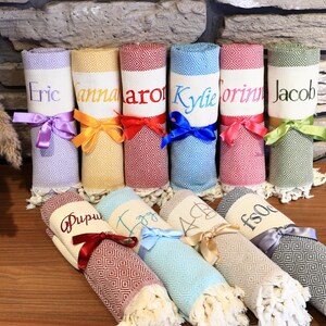 Custom Turkish Towel, Personalized Beach Towel, Bridesmaid Gift, Keepsake Wedding Party Favors, Embroidered Towel, Monogram Towel, Spa Towel