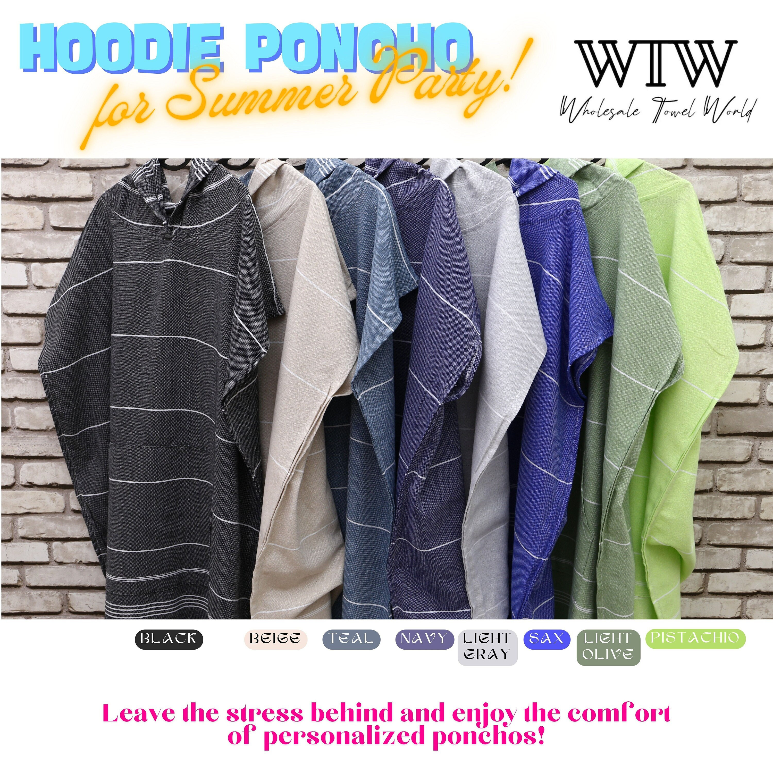PERSONALIZED Hoodie Poncho Wetsuit Changing Beach Towel, Unisex Beach Cover Up for Girls Trip, Embroidered Soft Cotton Poncho for all events