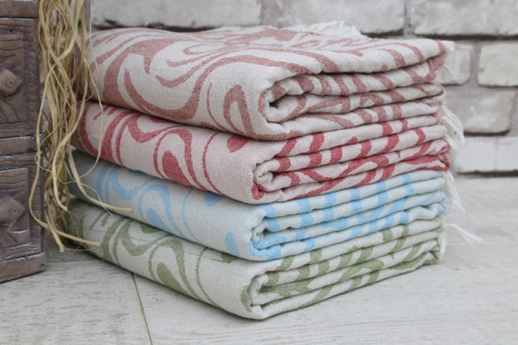 Hand Towels: Turkish Cotton Hand Towel Peshtemals - Olive and Linen