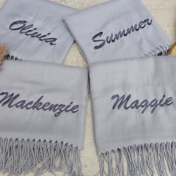 Stickerei Schals, Brautjungfer Geschenk, Geschenk Pashmina, Großhandelsschal, 166 "x 26", Brautgeschenk, Monogramm Pashmina, Schal mit personalisiertem Band, Tücher