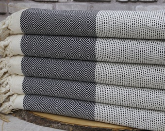 Black Blanket,Diamond Design Blanket,Turkish Blanket,79"x95",Turkish Bedspread,Beach Throws,Turkish Throw,Cotton Blanket,Turkish Towel