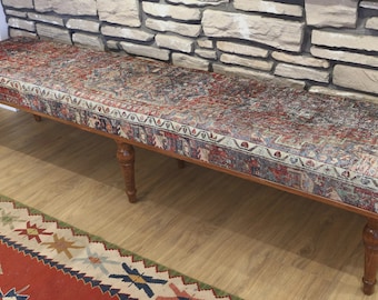 Rug Upholstered Bench, 18"x84", Long Bench for Dining Table, Oriental Bench, Ottoman Bench, Home Decor, Lving Room Sofa, Wooden Seating Sofa