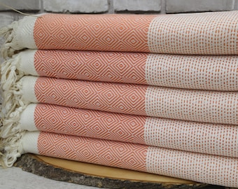 Turkish Bedspread,Beach Throws,Unique Throw,Turkish Blanket,79"x95",Orange Blanket,Turkish Towel,Handmade Blanket,Bed Cover,Sofa Cover,