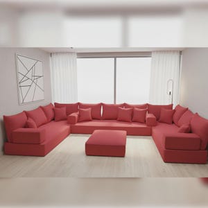 Modular Floor Sofa Set with Ottoman, Low Profile Couch, Custom Color Pallet Seating, Minimalist Living Room Furniture, Turkish Floor Cushion