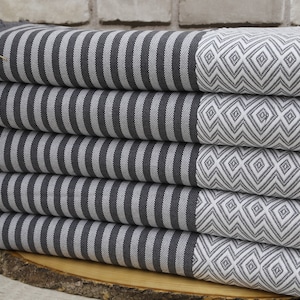 Turkish Blanket,Turkish Bedspread,White and Gray Throws,79&quot;x95&quot;,Wholesale Blankets,Bed Covers Handmade,Cotton Throw,Bed Decor,Bedspread