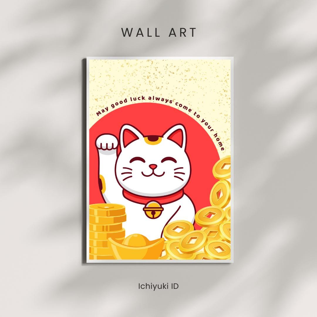 Maneki Neko Good Luck Wall Art Printable – Lucky Cat Prosperity ...