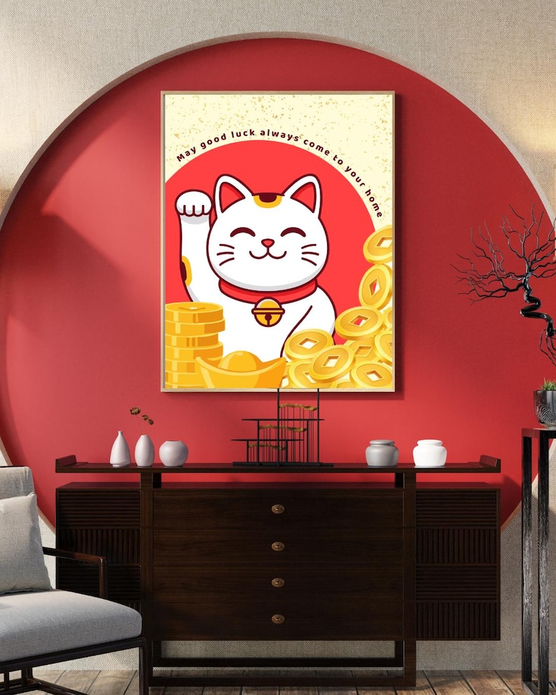Maneki Neko Good Luck Wall Art Printable – Lucky Cat Prosperity ...