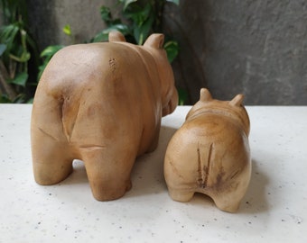 木製のカバの小さな彫刻 - Etsy 日本