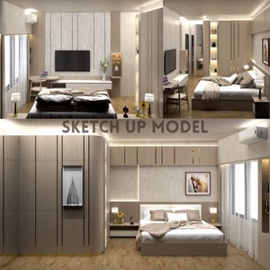 Japandi Schlafzimmer 3D Interior: SketchUp Model (Digitaler Download)
