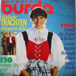 Burda traditional clothing 1989 instructions, sewing patterns, fashion magazine, retro sewing patterns, vintage