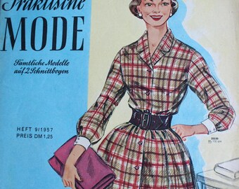Alte Zeitschrift Praktische Mode Heft 9/ 1957 Modezeitschrift Schnittbogen Patterns Fashion Magazine Retro Sewing Patterns Vintage