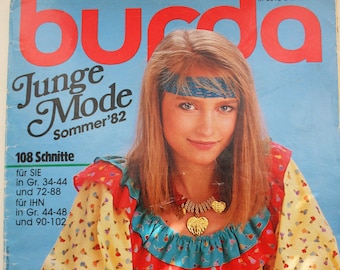 Burda Junge Mode Summer 1982 with instructions ,Patterns , Fashion Magazine Fashion Magazine Sewing Magazine
