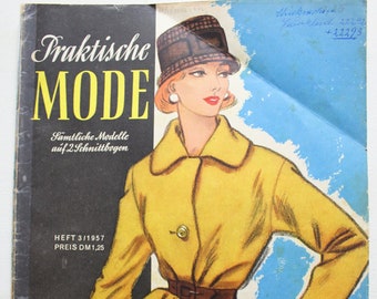 Praktische Mode Heft 3/ 1957 , Modezeitschrift   mit Schnittbogen , Modeheft Nähzeitschrift  Modemagazin Modejournal