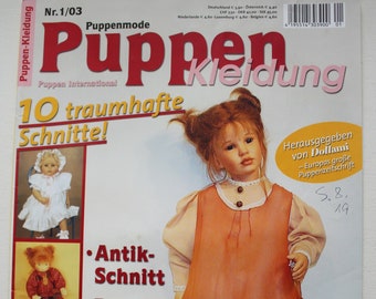 Puppen -Kleidung  2003  5 Schnittmusterbogen mit Anleitung  ,  Nähzeitschrift  Zeitschrift Puppen Vintage.