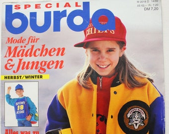 Burda Especial moda para niñas y niños otoño/invierno 1992 instrucciones, hojas de corte, folleto de moda revista de costura revista de moda