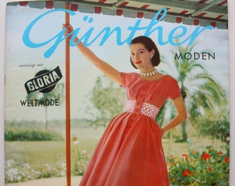Günther Modenblatt mit Gloria Weltmode 6/ 1957  Schnittbogen , Modezeitschrift  Modeheft Nähzeitschrift  Modemagazin Modejournal