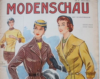 Modenschau   Winter 1955/56  Heft Nr.30   Schnittmusterbogen   Modezeitschrift Modeheft Nähzeitschrift Modemagazin