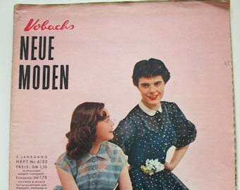 Vobachs NEUE MODEN 6/ 1953 cutting sheet, fashion magazine, fashion magazine, sewing magazine, fashion magazine