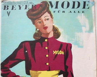 Beyer Mode Heft 3 -11 /1940 Instruções de trabalho Folhas de molde Caderno de exercícios Revista de moda Livreto de moda Revista de costura Revista de moda