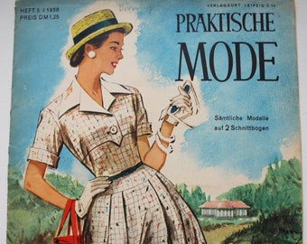 Praktische Mode Heft 5/ 1956 , Modezeitschrift   mit Schnittbogen , Modeheft Nähzeitschrift  Modemagazin Modejournal