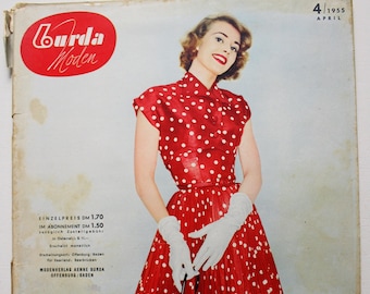 Burda Moden 4/ 1955 Instructions, cutting sheets, fashion magazine Patterns Fashion Magazine Retro Sewing Patterns Vintage
