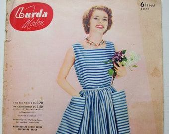 Burda Moden 6/ 1955 Instructions, feuilles de découpe, magazine de mode Patterns Fashion Magazine Retro Sewing Patterns vintage