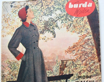 Burda Moden 9/ 1951 foglio con cartamodelli, rivista di moda Patterns Fashion Magazine Retro Sewing Patterns Vintage