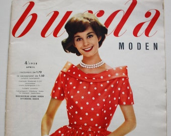 Burda Moden 4/ 1958 Instructions, cutting sheets, fashion magazine Patterns Fashion Magazine Retro Sewing Patterns Vintage