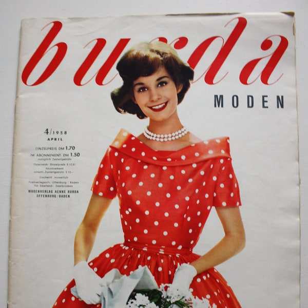 Burda Moden 4/ 1958 Instructions, feuilles de découpe, magazine de mode Patterns Fashion Magazine Retro Sewing Patterns vintage