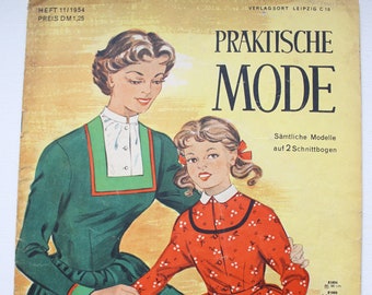 Praktische Mode Heft 11/ 1954 , Modezeitschrift    Schnittbogen , Modeheft Nähzeitschrift  Modemagazin Modejournal