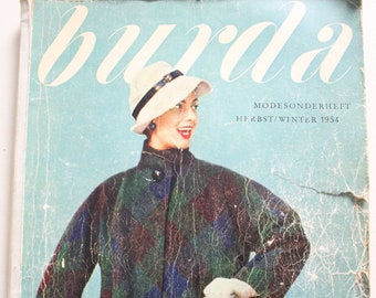 Burda  Modesonderheft  Herbst/Winter  1954  Schnittbogen, Modezeitschrift Vintage Fashion Magazine 1950 Retro Sewing Patterns