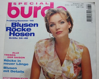 Burda Blusen  Röcke Hosen 1995 Anleitungen  Schnittbogen , Patterns Fashion Magazine Retro Sewing Patterns Vintage Old Fashion Magazine