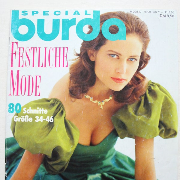 Burda Festliche Mode, 1990 instrucciones, hoja de corte, revista de moda, revista de moda, revista de costura, revista de moda