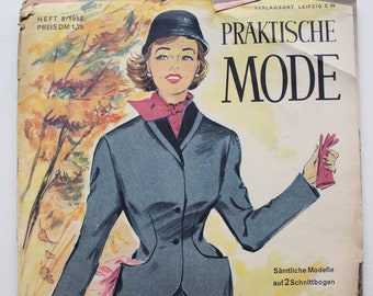 Practical fashion issue 8 / 1952, fashion magazine with pattern sheet, fashion magazine sewing magazine fashion magazine fashion journal