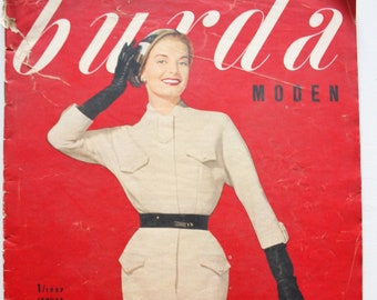 Burda Moden 1/ 1957 feuille de patron de couture, magazine de mode Patterns Fashion Magazine Retro Sewing Patterns vintage