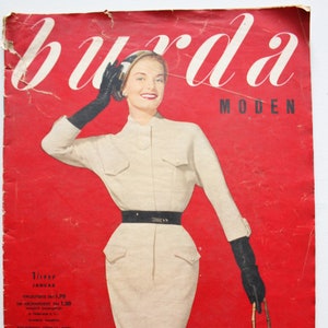 Burda Moden 1/ 1957 pattern sheet, fashion magazine Patterns Fashion Magazine Retro Sewing Patterns Vintage image 1