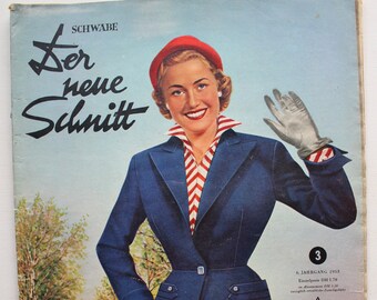 Vecchia rivista Il nuovo taglio 3/ 1953 fogli modello e modelli chiave Rivista di moda Modelli di cucito retrò Vintage