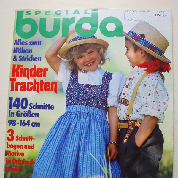 Burda  Kinder Trachtenmode  1990   Anleitungen ,Schnittbogen , Modezeitschrift  Modeheft Nähzeitschrift  Modemagazin