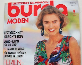 Burda Moden 6/ 1990 Instructions, feuilles de découpe, magazine de mode Patterns Fashion Magazine Retro Sewing Patterns vintage