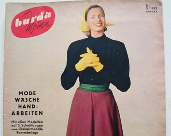 Burda Moden 1/ 1953 sewing pattern sheet, fashion magazine Patterns Fashion Magazine Retro Sewing Patterns Vintage