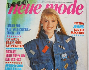 Jeans numéro spécial nouvelle mode, instructions 1989, feuilles de découpe, magazine de mode, magazine de mode, magazine de couture, magazine de mode