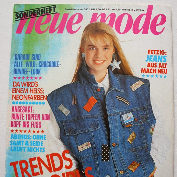 New fashion special issue jeans, 1989 instructions, cutting sheets, fashion magazine, fashion magazine, sewing magazine, fashion magazine