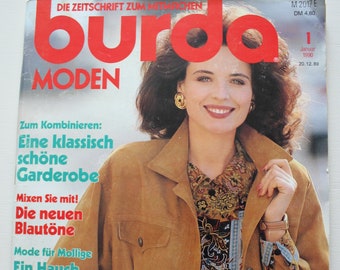 Burda Moden 1/ 1990 instructions, cutting sheets, fashion magazine, fashion booklet, sewing magazine, fashion magazine