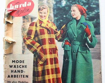 Burda Moden 11/ 1951 foglio con cartamodelli, rivista di moda Patterns Fashion Magazine Retro Sewing Patterns Vintage