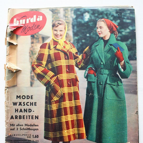 Burda Moden 11/ 1951   Schnittmusterbogen , Modezeitschrift Patterns   Fashion Magazine Retro Sewing Patterns Vintage
