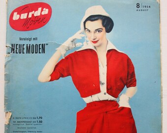 Burda Moden 8/ 1954 Instructions, pattern sheets, fashion magazine, sewing magazine, fashion magazine