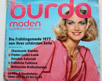 Rivista d&#39;epoca Burda Moden 2/ 1977 istruzioni fogli modello rivista di moda opuscolo di moda modelli rivista di moda modelli di cucito retrò