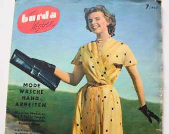 Burda Moden 7/ 1952 foglio con cartamodelli, rivista di moda Patterns Fashion Magazine Retro Sewing Patterns Vintage