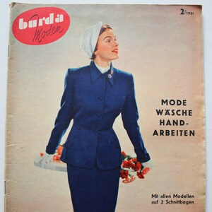 Burda Moden 2/ 1951 hoja de patrón de costura, revista de moda Patrones Revista de Moda Patrones de Costura Retro Vintage