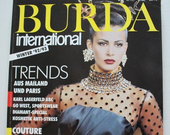 Burda international hiver 1992/93 instructions feuilles de patrons de couture, magazine de mode livret de mode magazine de couture magazine de mode